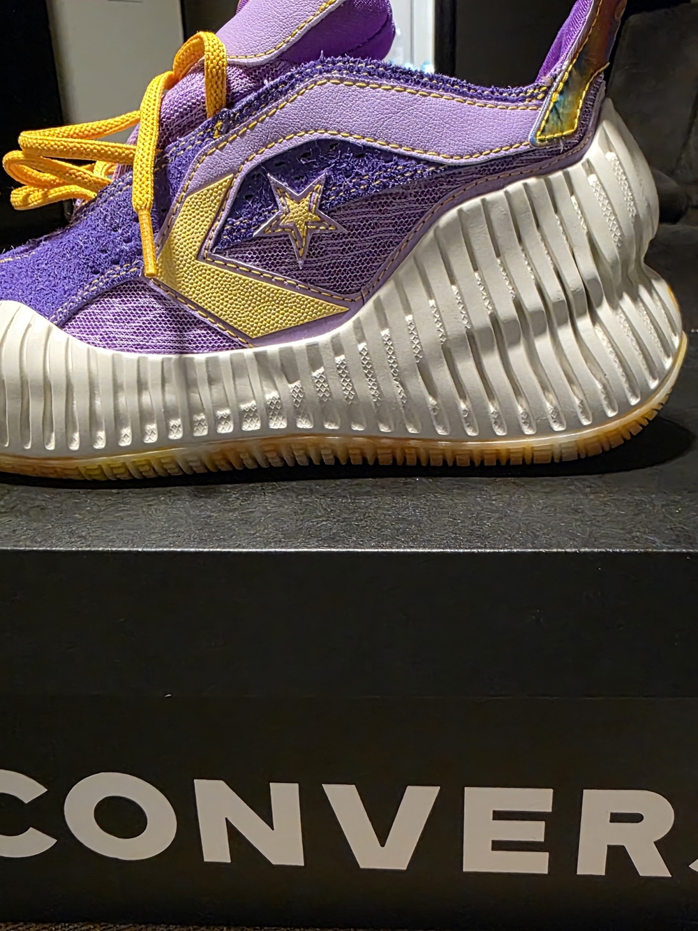 Converse Purple and Yellow Star Lace-Up Sneakers